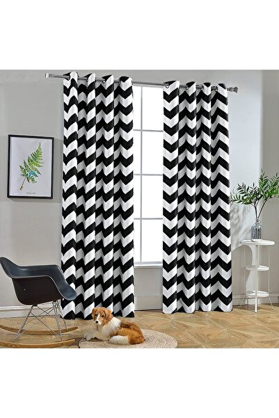 Hype Store Melodieux Oturma Odası Yemek Odası için Moda Zikzak Perdeler, Kara...