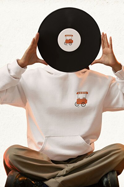 Unisex Erkek/Kadın Lezzet Arabası Baskılı Pamuklu Oversize Kapüşonlu Sweatshirt