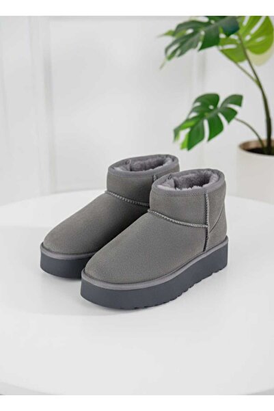 Klay Shoes Kadın Ayakkabı Kalın Taban İçi Kürklü Süet Bot
