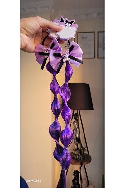 LO ADORO 2 Pieces Kuromi Anime Model Black Purple Satin Shiny Curl Braided Hair Model Length 42cm