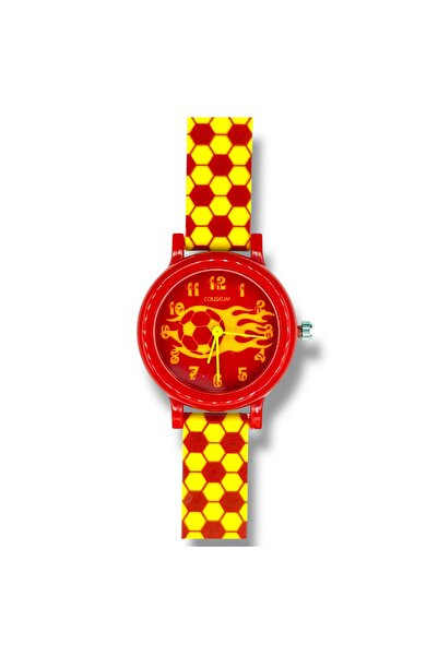 Coliseum FM ANALOG CHILDREN'S WRISTWATCH WITH SOCCER FIGURE YELLOW RED