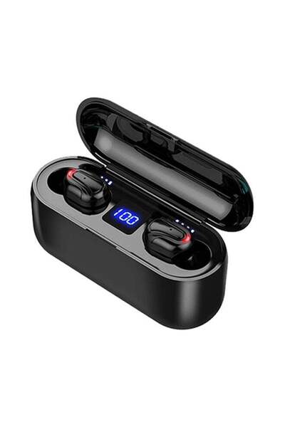 Generic Wireless Bluetooth Earbud with Charging Base and Microphone - Black