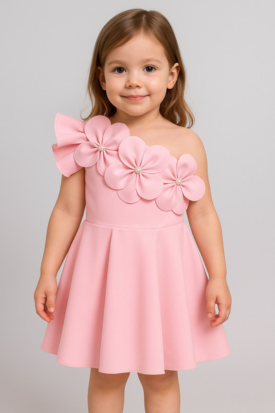 SOFYELLA Girl's One Shoulder Floral Detail White Dress 🌸