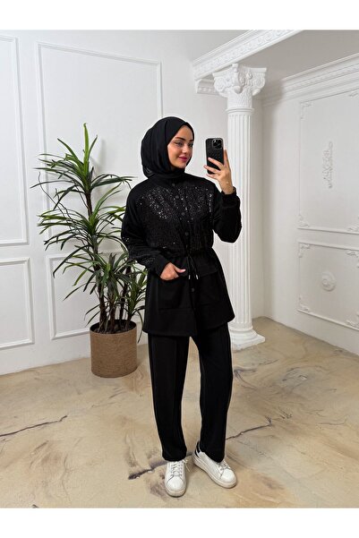 Ahi Sequin Detailed Hijab Dress Top and Bottom Set