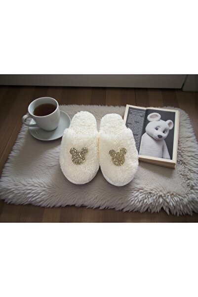 Bmp Terlik Ecru Miki Plush Children's Indoor Slippers