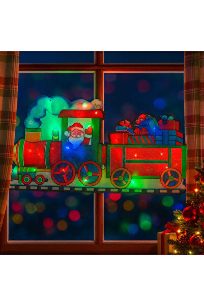 Poro Online Christmas Window Decoration 45x24cm - Santa in Train, Multicolor LED, 3D, Plug Powered