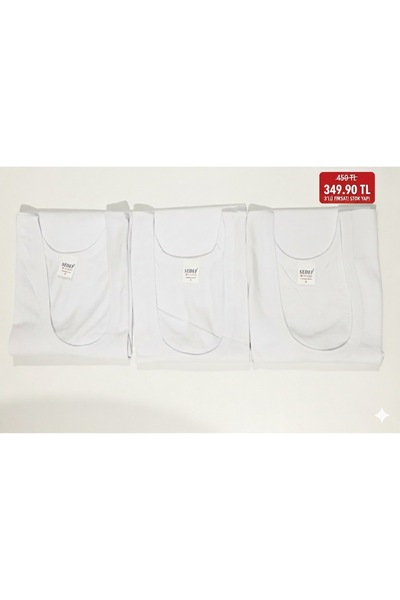Sedef Yıldızı 3-Piece 100% Cotton Combed Cotton Men's Undershirt Set |   Comf...