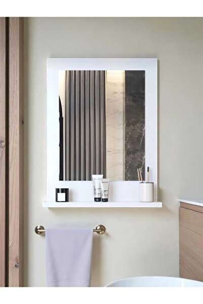 Emdief Home Beyaz Raflı Banyo Aynası 60x45