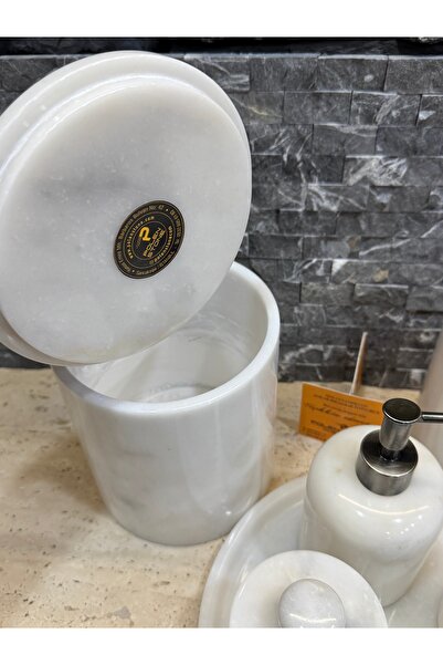 Polen Stone 100% Natural Marble 7 Piece Bathroom Set – Polished Marble / Antique Silver Varnished Accessories