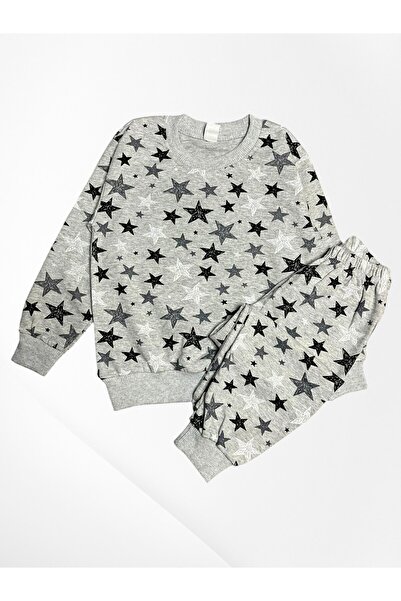 Pajama Shop Boy's Cotton Gray Color Star Pattern Long Sleeve Transitional Pajamas Set
