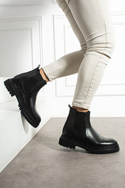 YAREL AYAKKABI Men's Genuine Leather Eva Sole Waterproof Thick Non-Slip Sole Black Boots