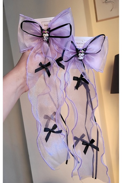 LO ADORO 2 Pieces Kuromi Anime Model Black Purple Satin Shiny Curl Braided Hair Model Length 42cm