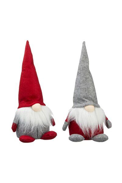 OEM Set decoratiune Craciun, doi spiridusi Gnomi, rosu cu gri, H-30cm
