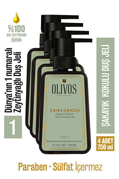 Olivos Gaia’s Garden Şakayık Kokulu Duş Jeli | Doğal Zeytinyağlı, Parabensiz, Nemlendirici 4X750 ml