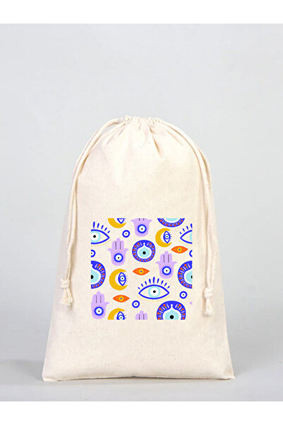 junobi 20X30 cm Nazar Boncuğu Patterned Drawstring Multi-Purpose Pouch Cloth Bag
