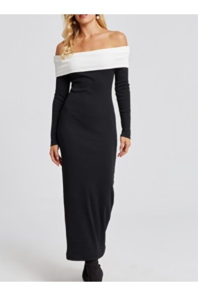 Be Best Women's Black Madonna Collar Maxi Dress Be194