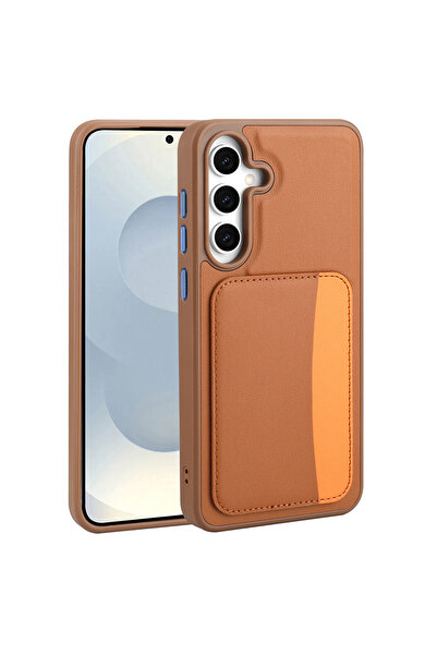 zore Galaxy S25 Fe Case with Card Holder X-Card Silicone Cover - Brown