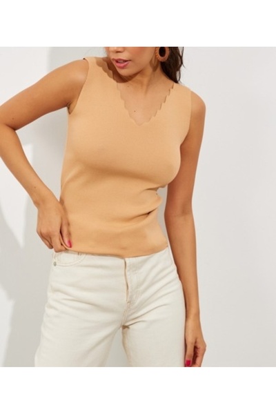 Be Best Women's Camel Stair Collar Knitwear Blouse Be200