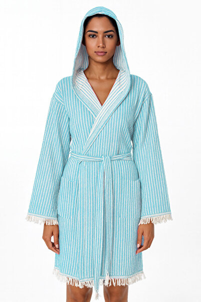 BleMare Striped Jacquard Muslin Peshtemal Bathrobe