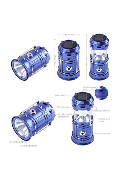 MRG Rechargeable LED Camping Lantern with Flashlight - Solar Panel and USB