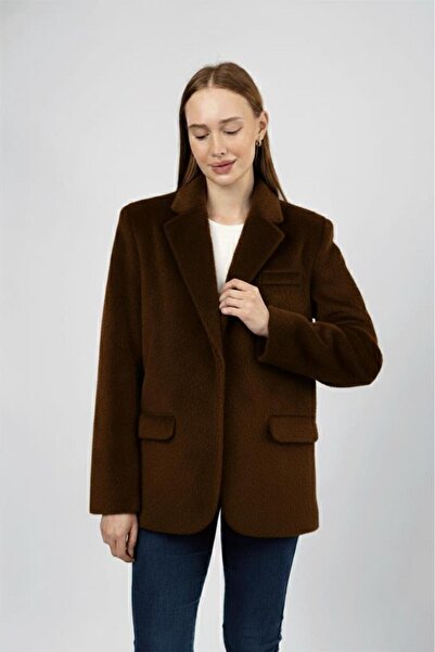 Betimoda Women's Plush Belted Feather Jacket Brown