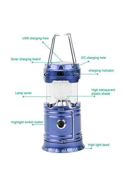 MRG Rechargeable LED Camping Lantern with Flashlight - Solar Panel and USB