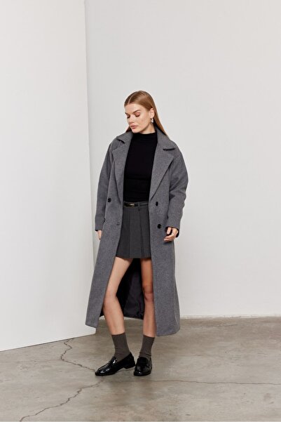SevdeUgur Women's Long Oversized Coat with Lining Anthracite Gray / Sevde Ugur