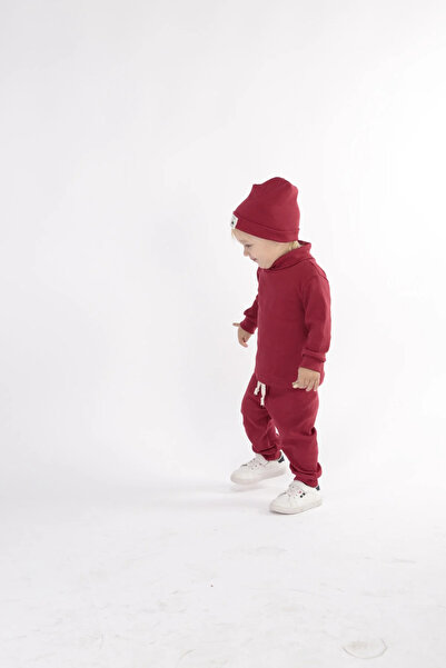 BABYSİ KİDS CLUB Turtleneck Throat Ribbed Cotton Beret 3-Piece Set Baby and Children's Clothing