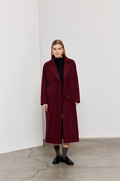 SevdeUgur Women's Long Oversized Coat Lined Burgundy / Sevde Ugur
