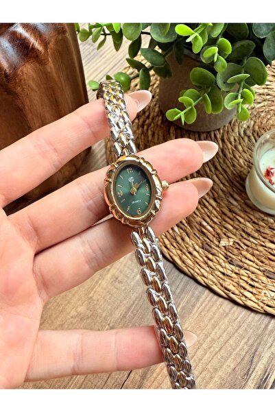 TD TRENDDURAGI Vintage Gold-Silver Inside Green Women's Wristwatch