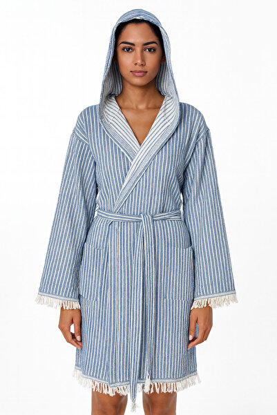 BleMare رداء حمام من قماش الموسلين الجاكار المخطط