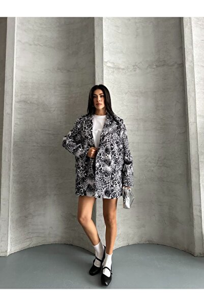 Lovely butik Oversize Leopard Printed Blazer Jacket with Two Buttons, Tok Fabric