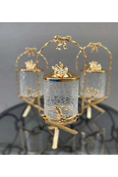 İmren Collection Basket Model 3-Piece Jar Set Gold Color