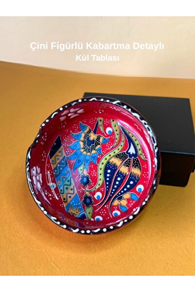 Tuana Trend Çini Küllük Kül Tablası Otantik Figür Dantel Desen Kabartma Detay El Yapımı