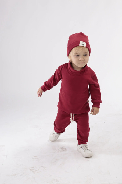 BABYSİ KİDS CLUB Turtleneck Throat Ribbed Cotton Beret 3-Piece Set Baby and Children's Clothing