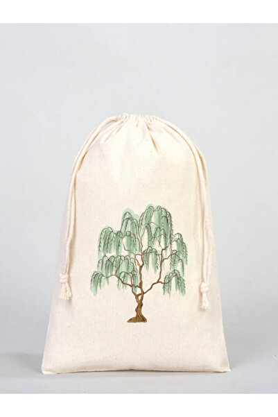 junobi 20x30 CM Ağaç Desenli Hambez Büzgülü Çok Amaçlı Kese Bez Torba