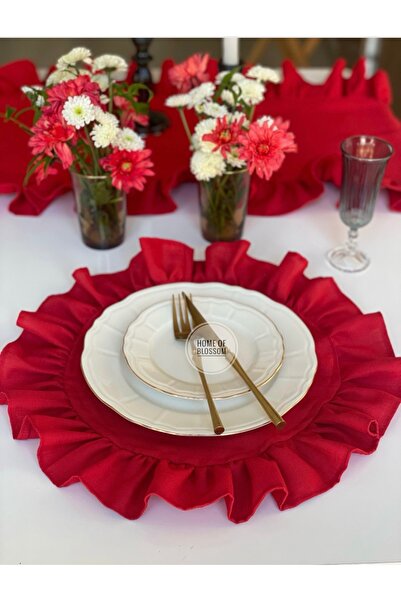 HOME OF BLOSSOM 2-Piece Red Linen American Tablecloth/Placemat