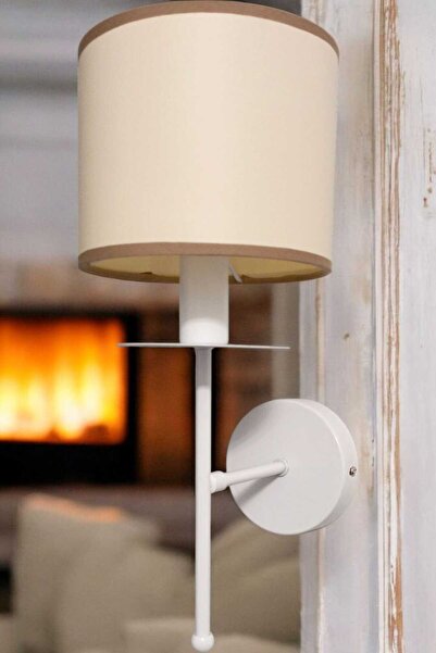 BSA LIGHTING ATLAS TEKLİ BEYAZ BOYALI APLİK (KREM SİLİNDİR ABAJURLU)