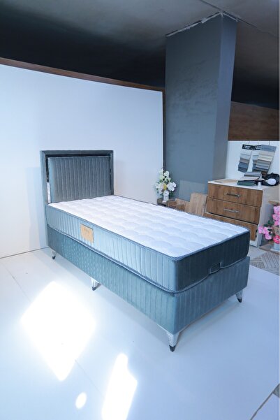 MİRAÇ YATAK BAZA Silver Gold Set Tek Kişilik Yaylı Yatak Ve Baza Başlığı Seti