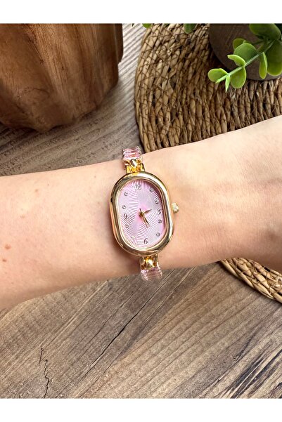 TD TRENDDURAGI ساعة يد نسائية كريستالية عتيقة باللون الوردي