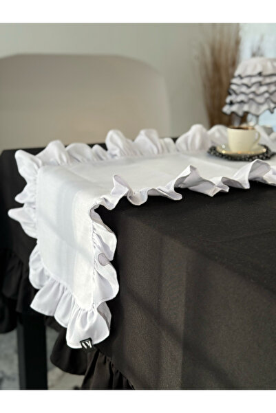 KaiAtelier Runner cu volane alb din in maro alb 40x120cm