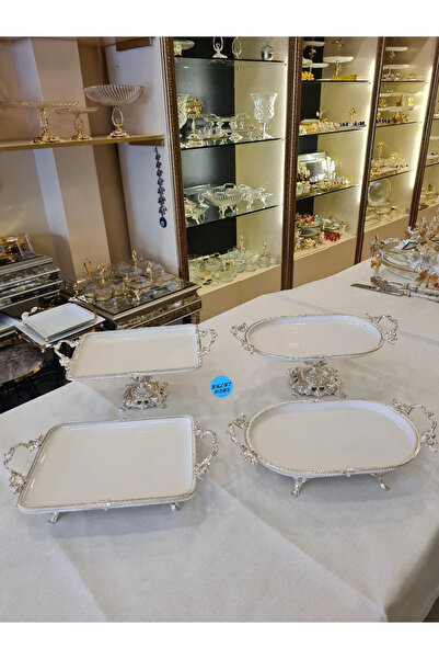 BULUTHOMEAKSESUAR 4 Pieces Porcelain Presentation Silver