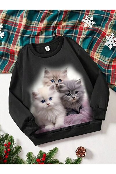 LUSHN Παιδική φούτερ με κουκούλα με στάμπα 3 γατών