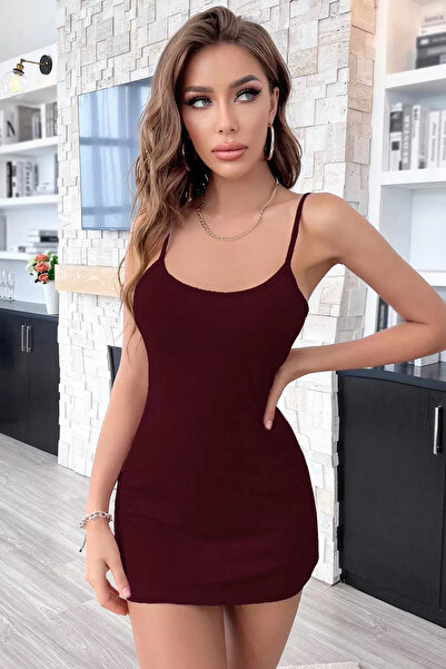 Zikuv Burgundy Back Part Fully Lace Mini Dress