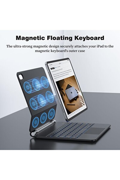 HYX Case with Keyboard for iPad Pro 11 inch (M4) 2024 - 7-Color Backlit Keys, Trackpad, Black