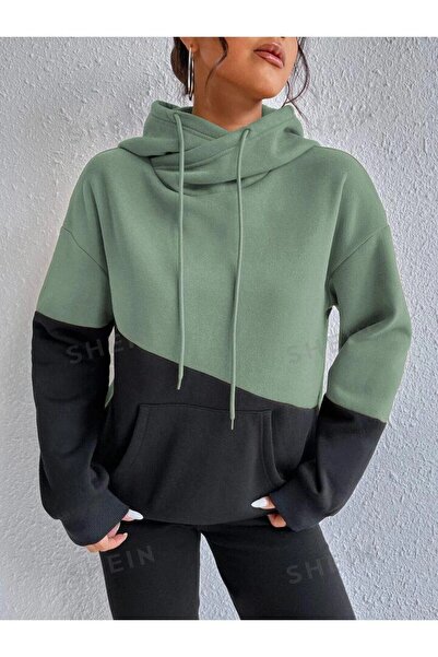 LUSHN سويت شيرت بقلنسوة شتوي كبير الحجم بلونين للجنسين