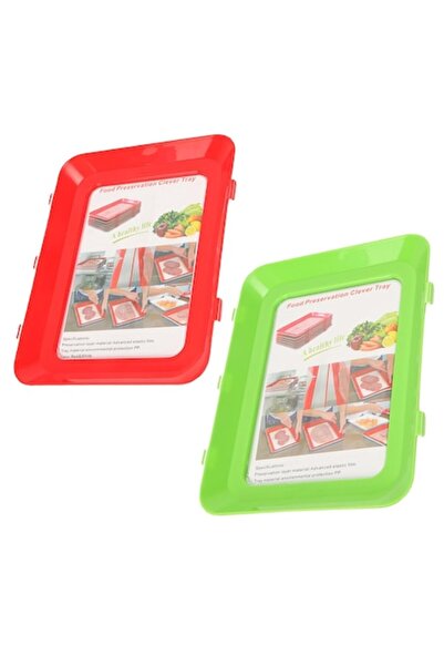Hemoton Reusable Food Storage Tray, Set of 2, Airtight, Stackable, Plastic - Kitchen & Camping