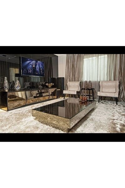 LUXURY VİLLA LUXURY KOMPLE BRONZ AYNALI ORTA SEHPA 60X120 YÜKSEKLİK 30CM