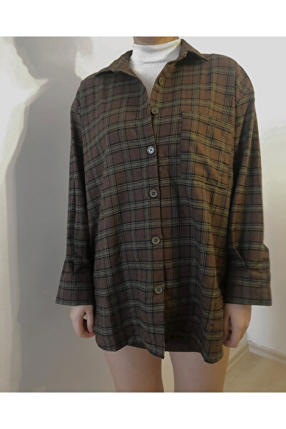 FREZZBİ Women's Plaid Oversized Long Sleeve Winter Lumberjack Shirt