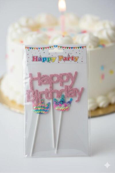 Adana Pasta Malzemeleri زينة كعكة عيد ميلاد سعيد مزينة بالترتر على شكل تاج ER...